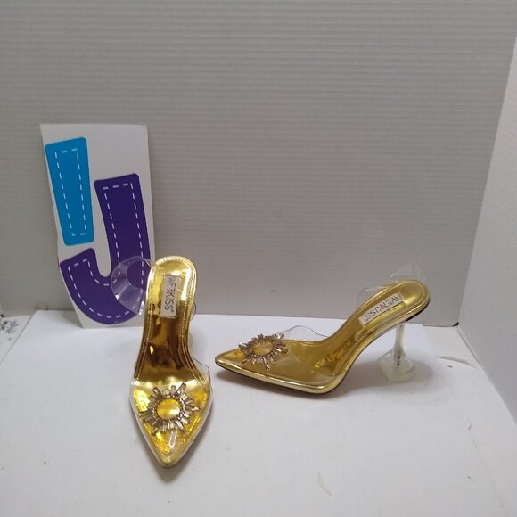 Wetkiss Women's Transparent Heel 4” Crystal Rhinestone Pointed Toe Size 7 - Picture 1 of 9